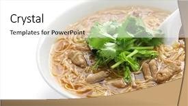  Presentation with intestine - Theme having pork large intestine vermicelli soup background and a white colored foreground
