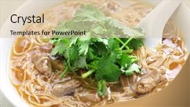  Presentation with intestine - Audience pleasing theme consisting of pork large intestine vermicelli soup backdrop and a lemonade colored foreground