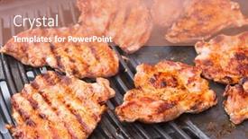  Presentation with barbecue - Presentation enhanced with pork-meat-grilled-on-barbecue background and a coral colored foreground