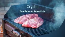  Presentation with steaks - Amazing theme having pork-meat-steaks backdrop and a ocean colored foreground
