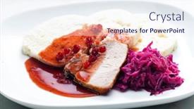  Presentation with cabbage - PPT theme featuring pork-meat-with-red-cabbage background and a sky blue colored foreground