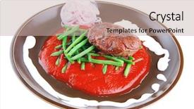  Presentation with green plate - Presentation design enhanced with ing - pork medallion served on tomato background and a mint green colored foreground