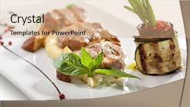  Presentation with steak and pork chops - Presentation theme having pork medallions with mashed potato background and a coral colored foreground