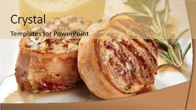  Presentation with hot sauce - Presentation design with pork medallions with mashed potatoes background and a yellow colored foreground