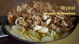  Presentation with frying - Presentation theme enhanced with pork-minced-meat-in-frying background and a tawny brown colored foreground