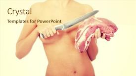  Presentation with raw meat - Audience pleasing slide deck consisting of pork neck -and knife protein backdrop and a  colored foreground