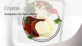  Presentation with sauces - PPT theme consisting of pork-neck-confit-with-pickled background and a white colored foreground