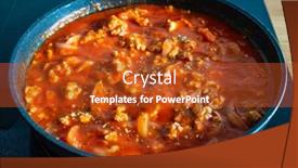  Presentation with nuggets - PPT layouts featuring pork-nuggets-frying-in-pan background and a crimson colored foreground