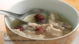  Presentation with pork rib - PPT theme enhanced with pork rib soup traditional chinese cuisine clear broth background and a coral colored foreground