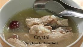  Presentation with pork rib - Colorful presentation design enhanced with pork rib soup traditional chinese cuisine clear broth backdrop and a coral colored foreground