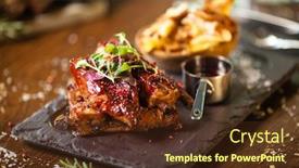  Presentation with food chips - Beautiful presentation design featuring pork-ribs-cooked-at-low backdrop and a tawny brown colored foreground