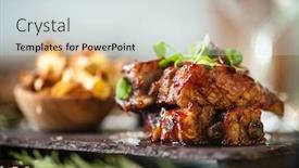  Presentation with food chips - Presentation theme having pork-ribs-cooked-at-low background and a light gray colored foreground