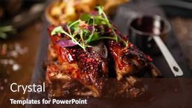 Presentation with food chips - Colorful slides enhanced with pork-ribs-cooked-at-low backdrop and a tawny brown colored foreground