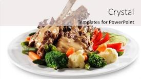 Presentation with ribs - Presentation theme enhanced with pork-ribs-plate-with-vegetables background and a light gray colored foreground
