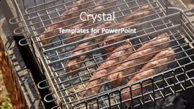  Presentation with food grill - PPT layouts having pork-sausages-cooking-on-barbecue background and a gray colored foreground