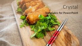  Presentation with sauce - Audience pleasing PPT theme consisting of pork-spring-rolls-rice-cakes backdrop and a coral colored foreground