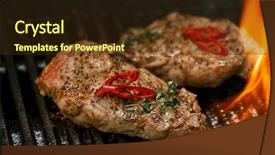  Presentation with bbq - Presentation design consisting of pork steak meat on bbq background and a tawny brown colored foreground