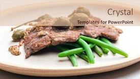  Presentation with steak - Presentation theme having pork-steak-with-mustard-sauce background and a lemonade colored foreground