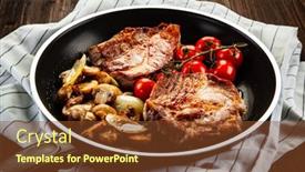  Presentation with steaks - Amazing slide deck having pork-steaks-in-frying-pan backdrop and a tawny brown colored foreground