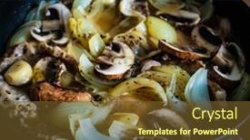  Presentation with steaks - Beautiful slide deck featuring pork-steaks-in-frying-pan backdrop and a tawny brown colored foreground