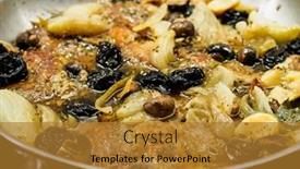  Presentation with steaks - Beautiful slides featuring pork-steaks-in-frying-pan backdrop and a gold colored foreground