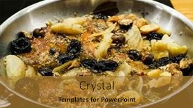  Presentation with steaks - PPT layouts having pork-steaks-in-frying-pan background and a gold colored foreground