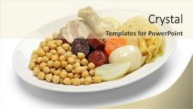  Presentation with chickpea - Slides enhanced with cocido madrileno chickpea and pork stew spanish cuisine isolated on white background background and a lemonade colored foreground