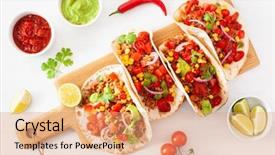  Presentation with salsa guacamole - Theme featuring pork tacos with salsa background and a coral colored foreground