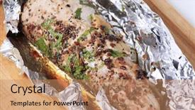  Presentation with tenderloin - Audience pleasing PPT theme consisting of pork tenderloin in aluminum foil backdrop and a  colored foreground