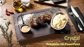  Presentation with pork bacon - Presentation theme with pork-tenderloin-with-mashed-potatos background and a tawny brown colored foreground