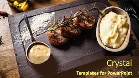  Presentation with pork bacon - Amazing PPT theme having pork-tenderloin-with-mashed-potatos backdrop and a tawny brown colored foreground