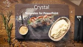  Presentation with pork bacon - PPT theme with pork-tenderloin-with-mashed-potatos background and a tawny brown colored foreground