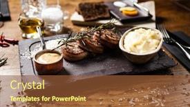  Presentation with pork bacon - PPT layouts with pork-tenderloin-with-mashed-potatos background and a tawny brown colored foreground