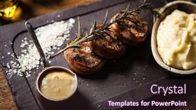  Presentation with pork bacon - Slide set featuring pork-tenderloin-with-mashed-potatos background and a wine colored foreground