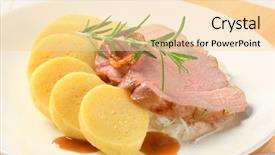  Presentation with cabbage - Slide set consisting of pork with potato dumplings and white cabbage background and a lemonade colored foreground