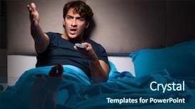  Presentation with man watching woman preparing vegetables - Cool new PPT theme with porno - man watching tv at night backdrop and a ocean colored foreground