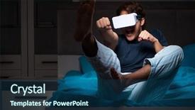  Presentation with computer games - Slide deck consisting of porno - young man playing computer games background and a  colored foreground