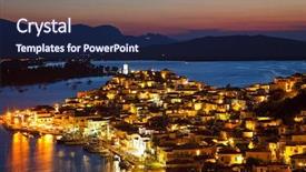  Presentation with greek - Amazing PPT layouts having poros at night greece 2009 backdrop and a navy blue colored foreground