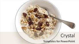  Presentation with brown sugar isolated on white - Slide deck with oat - bowl of oatmeal with raisins background and a soft green colored foreground