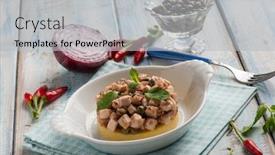  Presentation with sword - Colorful PPT theme enhanced with roasted sword fish caper backdrop and a light gray colored foreground