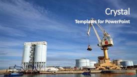  Presentation with port cargo crane ship - Presentation design with port activities commercial and maintenance background and a ocean colored foreground
