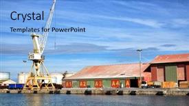  Presentation with port cargo crane ship - Colorful PPT theme enhanced with port activities commercial and maintenance backdrop and a  colored foreground