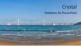  Presentation with south beach - Slide set with port city in south korea background and a light blue colored foreground