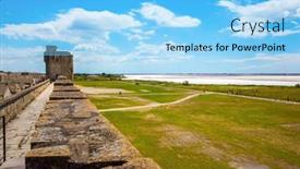  Presentation with green development - PPT theme consisting of port-city-of-aigues-mortes background and a light blue colored foreground