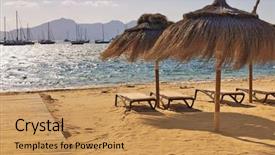  Presentation with fintech app pitch deck - Theme consisting of port de pollenca mallorca balearic background and a yellow colored foreground