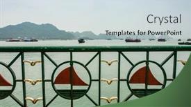  Presentation with vietnam - PPT layouts featuring port in cat ba vietnam in halong bay background and a sky blue colored foreground