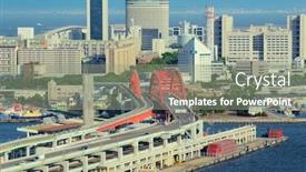 Presentation with port - Presentation theme featuring port island in kobe japan background and a gray colored foreground