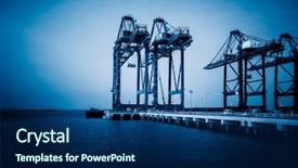  Presentation with mechanical - Slides enhanced with mechanical cranes lifting freight background and a navy blue colored foreground