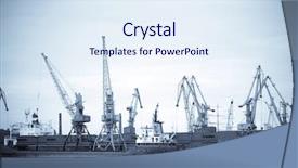  Presentation with shipyard - Colorful presentation theme enhanced with shipyard repair - silhouette of several cranes backdrop and a sky blue colored foreground