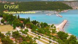  Presentation with sea port - Cool new presentation with port-of-trieste-sistiana-adriatic backdrop and a tawny brown colored foreground